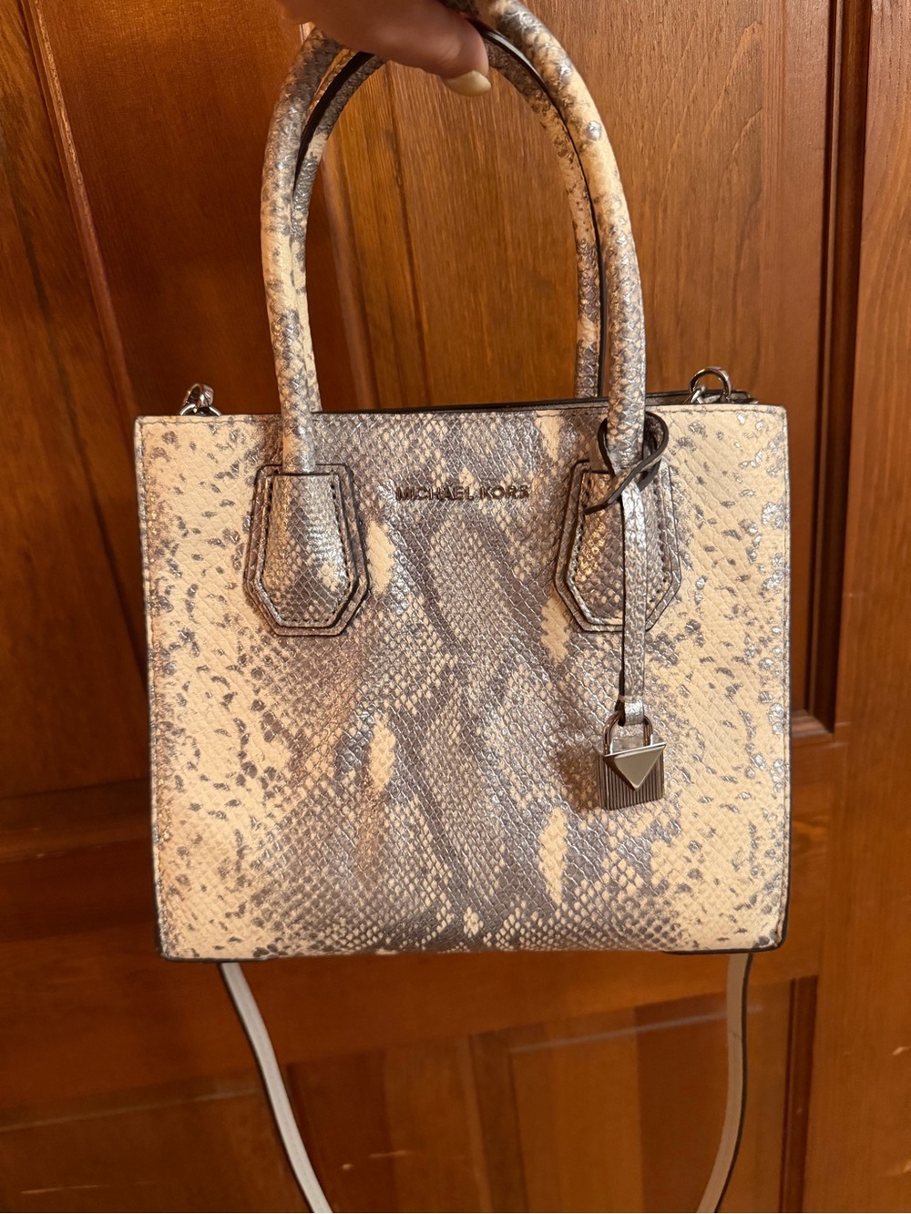 Michael Kors Metallic Silver Snake-Embossed Satchel Crossbody NWOT!!